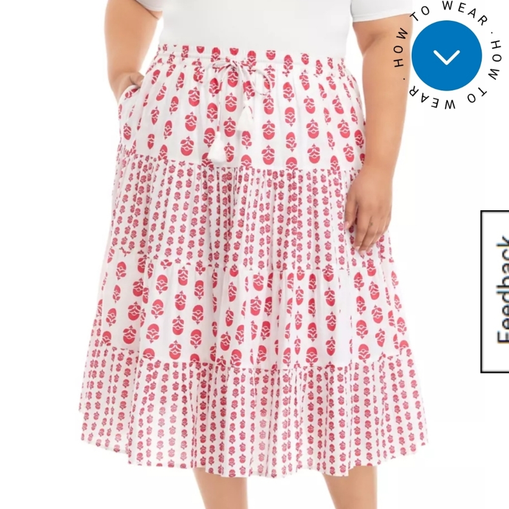 Philosophy 3 XL Cotton Skirt Printed Red White EuC